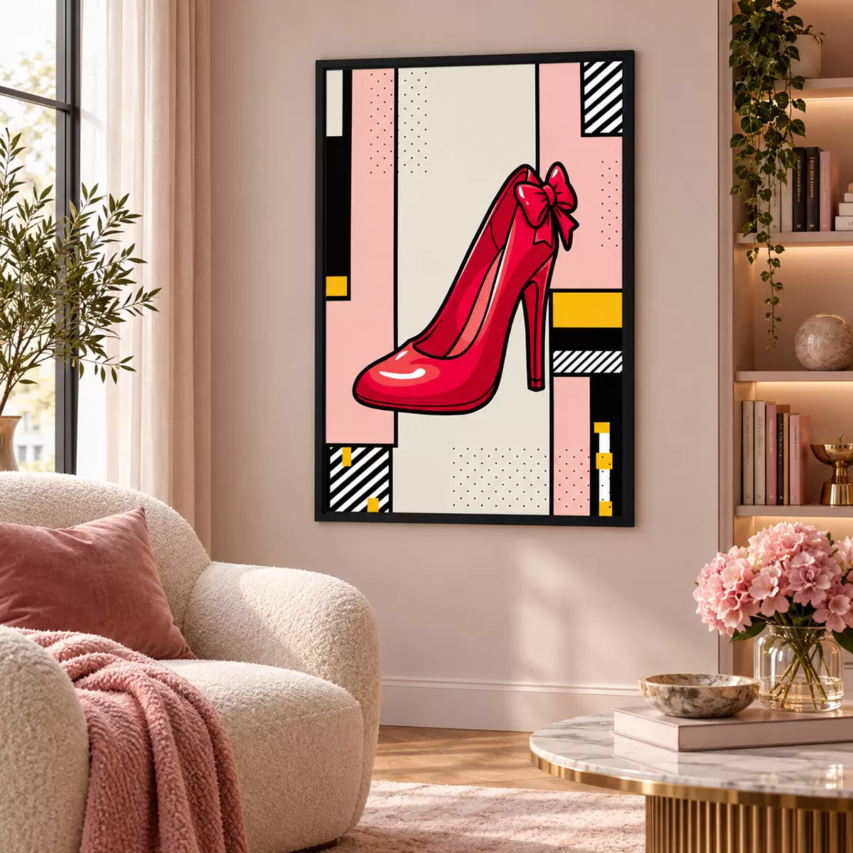 Poster Un toc roșu elegant pe un fundal jucăuș f50785