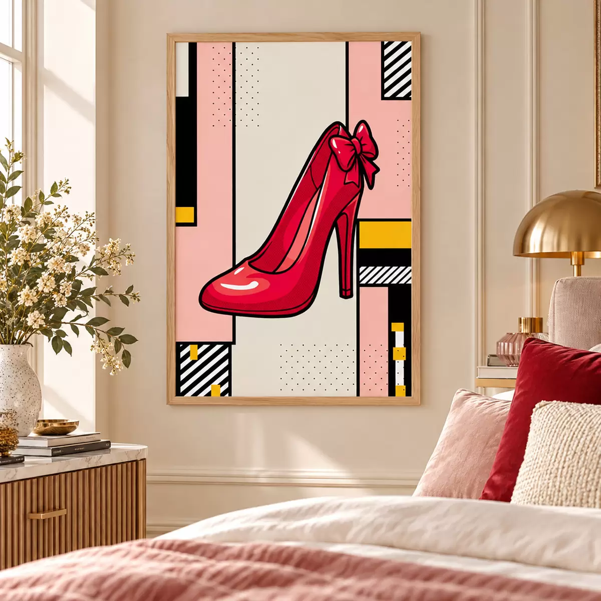 Poster Un toc roșu elegant pe un fundal jucăuș f50785
