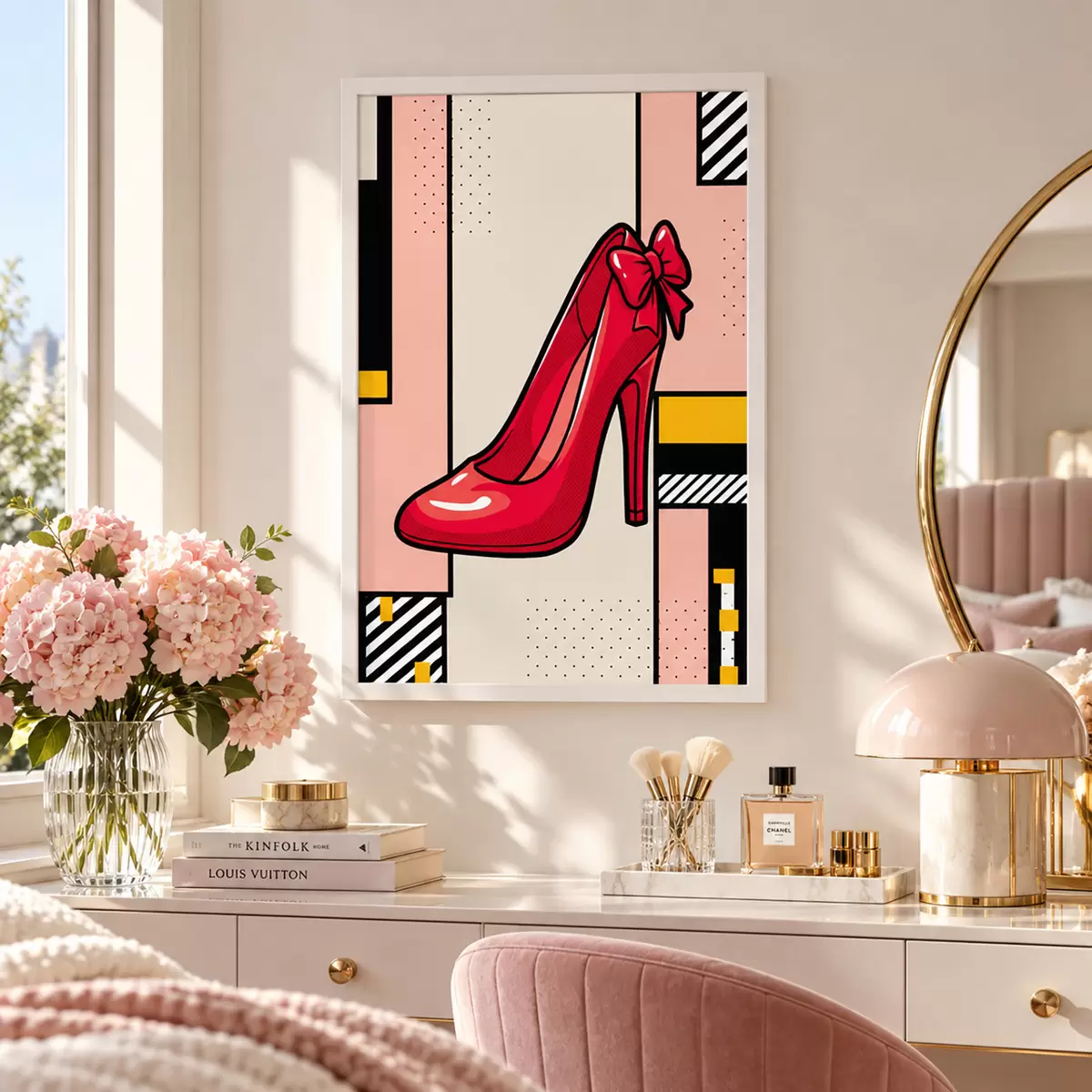 Poster Un toc roșu elegant pe un fundal jucăuș f50785