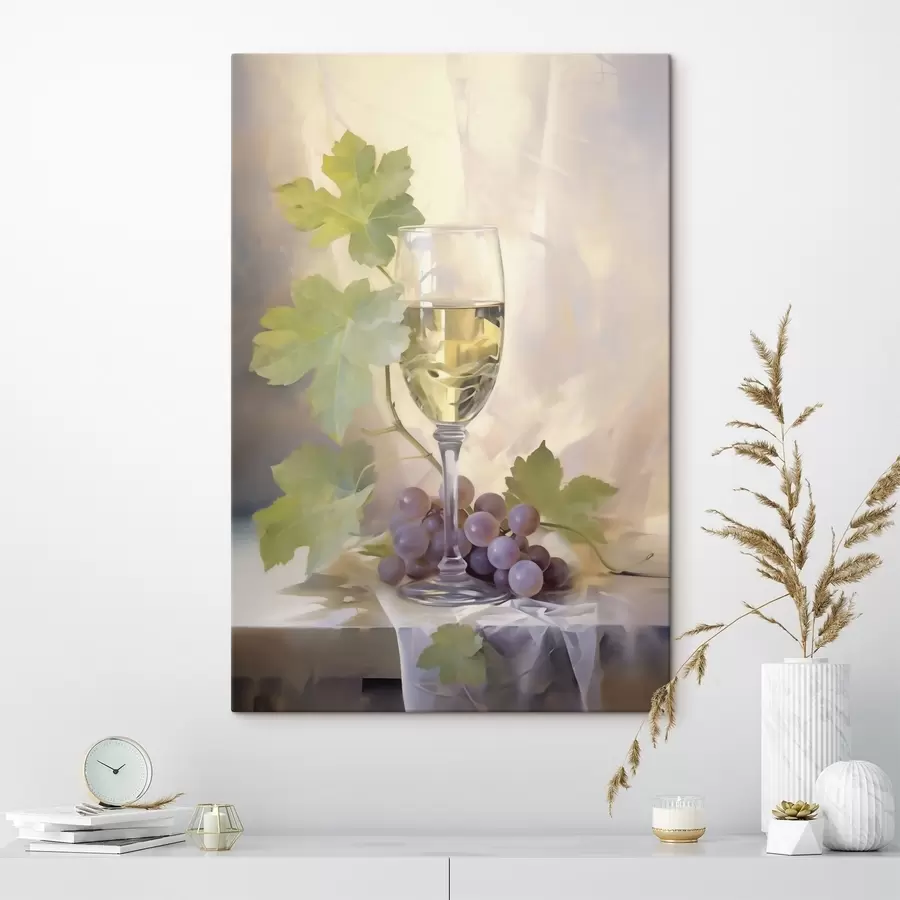 Tablouri Un pahar de vin și struguri, pictură în stil imitație s51123