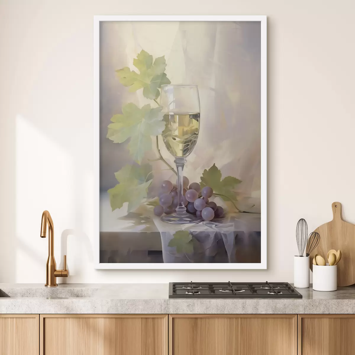 Poster Un pahar de vin și struguri, pictură în stil imitație f51123