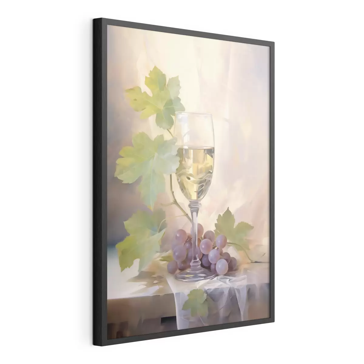 Poster Un pahar de vin și struguri, pictură în stil imitație f51123