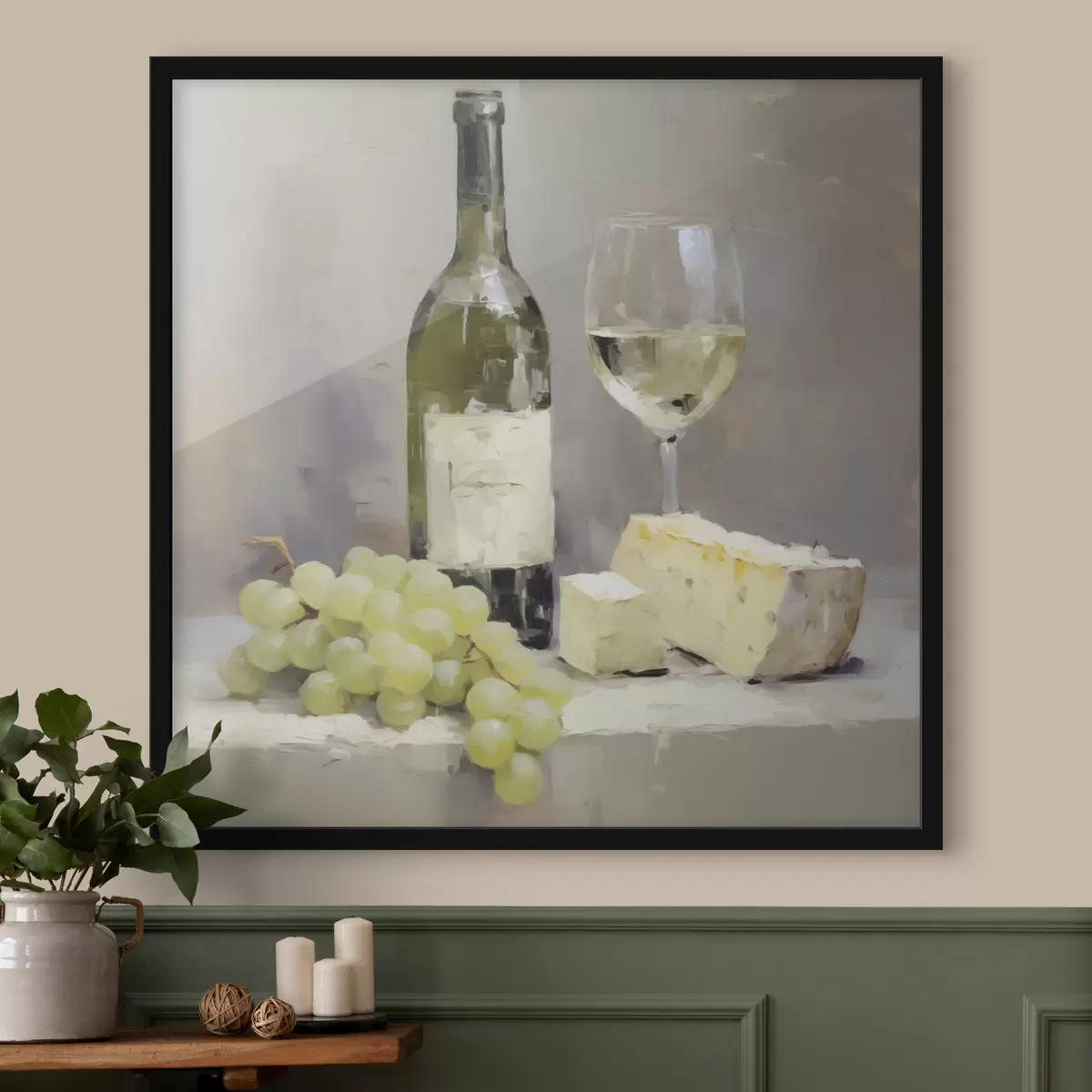 Poster O sticlă de vin și struguri, o imitație a unui tablou f51135