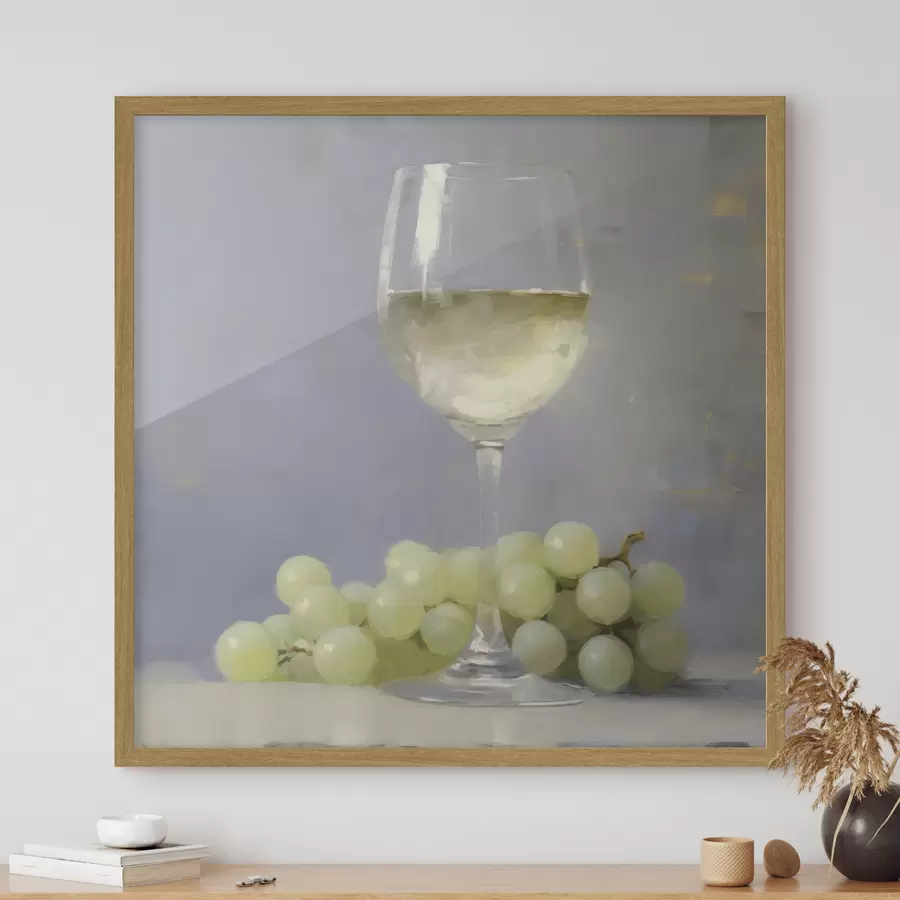 fototapet Un pahar de vin și struguri, o imitație a unui tablou f51136