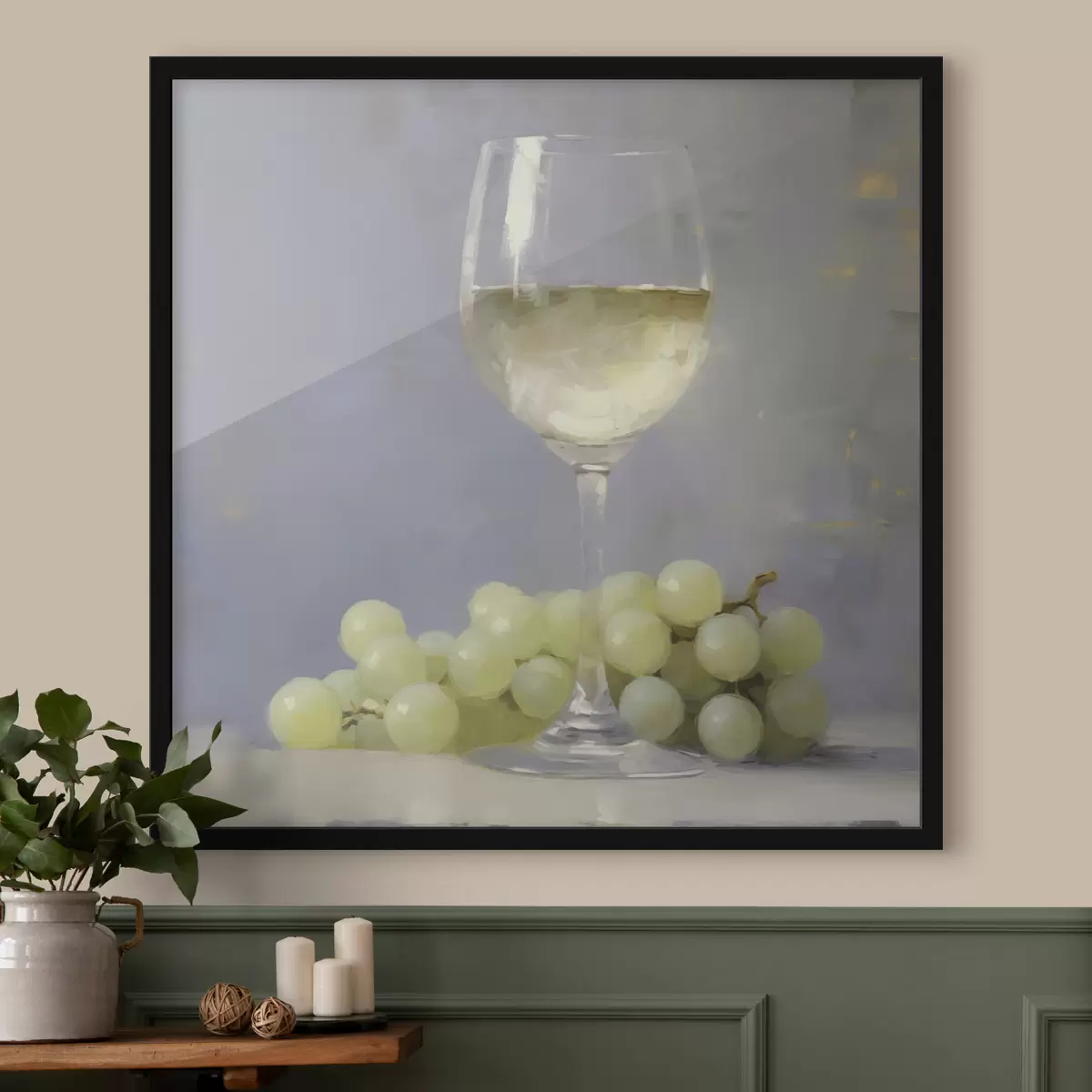 Poster Un pahar de vin și struguri, o imitație a unui tablou f51136
