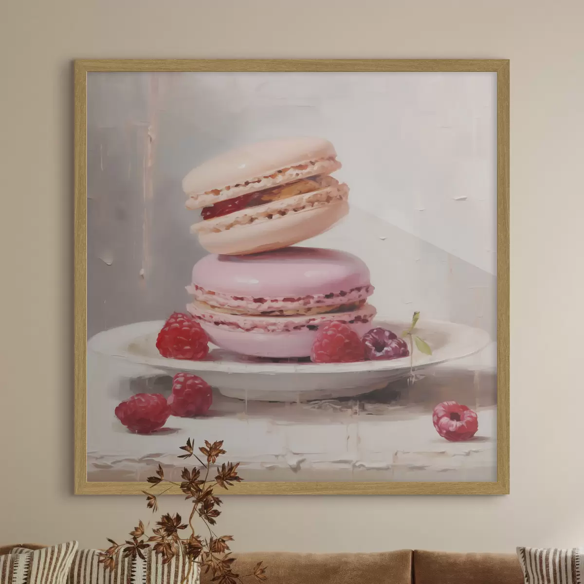 Poster Macarons pe o farfurie, în stilul unui tablou f51143