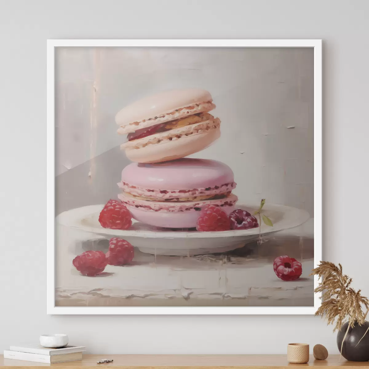 Poster Macarons pe o farfurie, în stilul unui tablou f51143