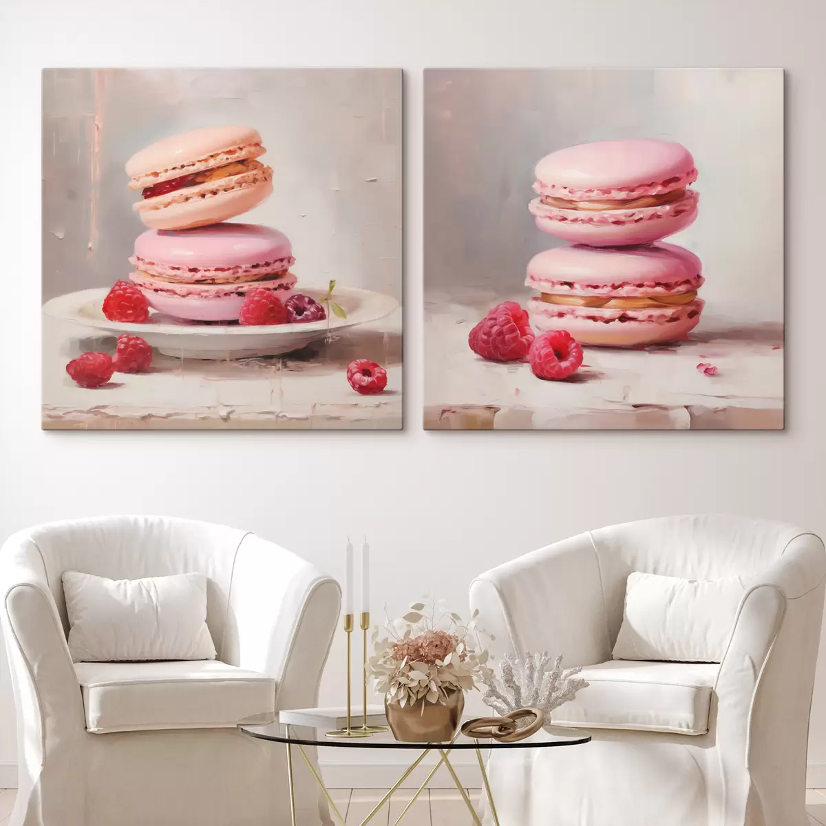 Tablouri Macarons și zmeură, imitație după un tablou m31103