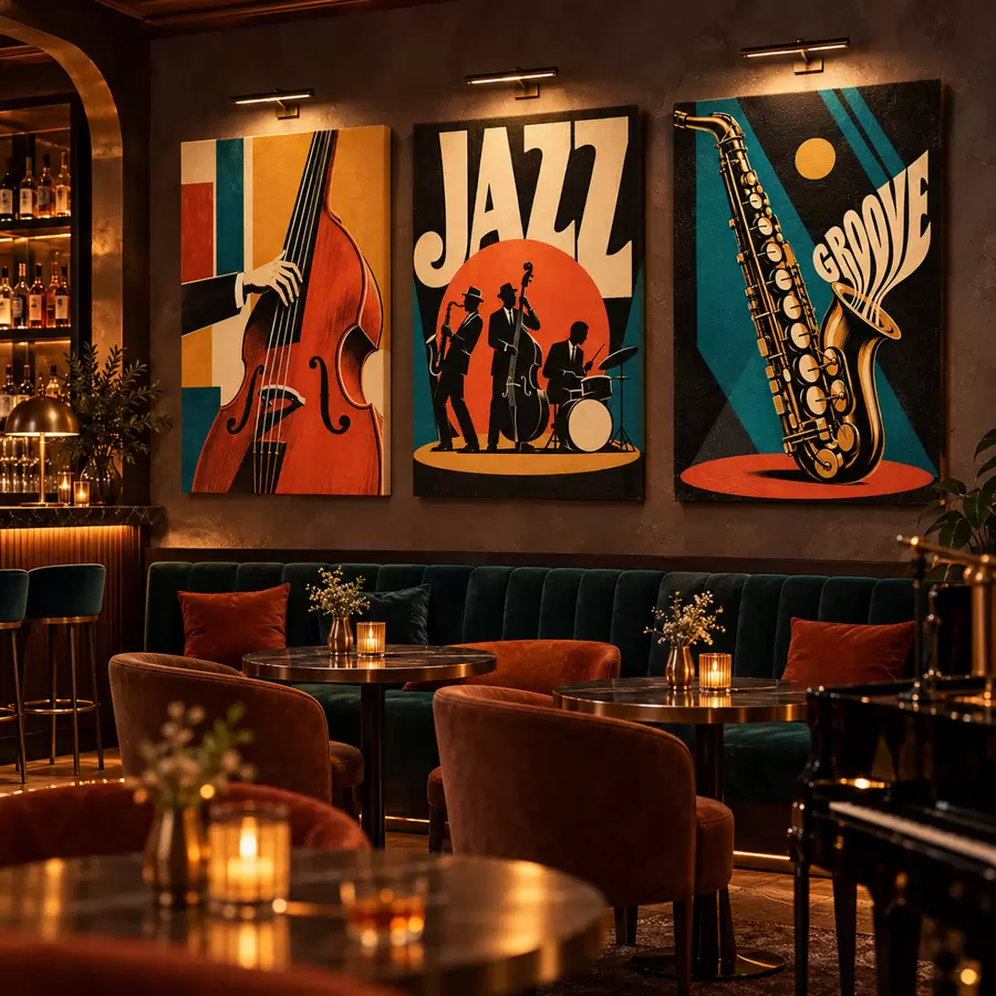 fototapet Muzicieni de jazz care cântă în culori vii m31114