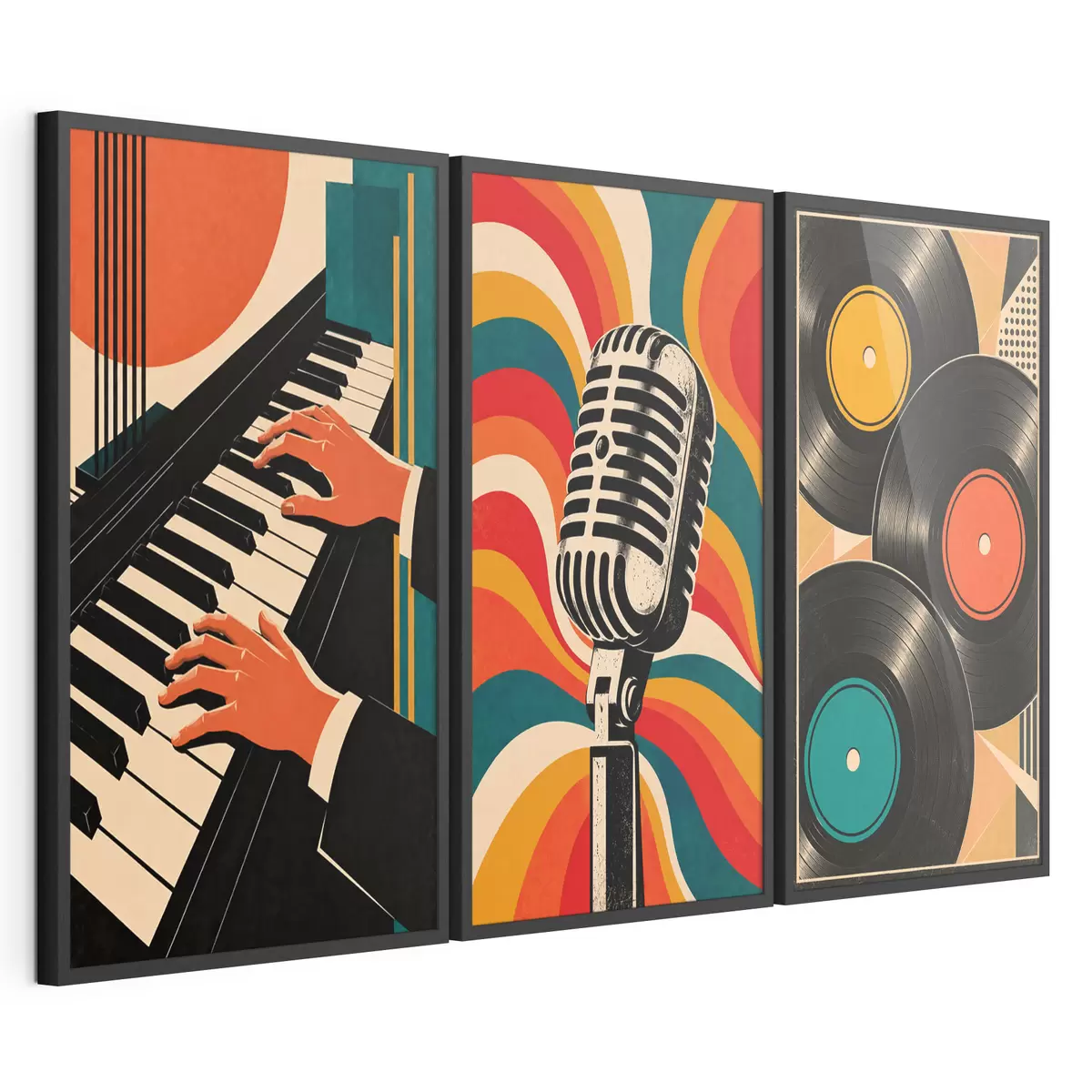 Poster Teme muzicale vintage în culori vii d31115