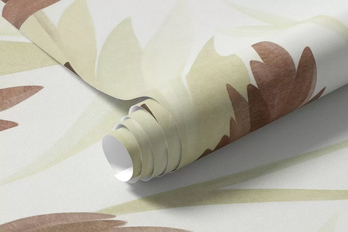fototapet Ierburi înalte sălbatice și flori sălbatice în nuanțe discrete de verde, estetică minimalistă w10084v1