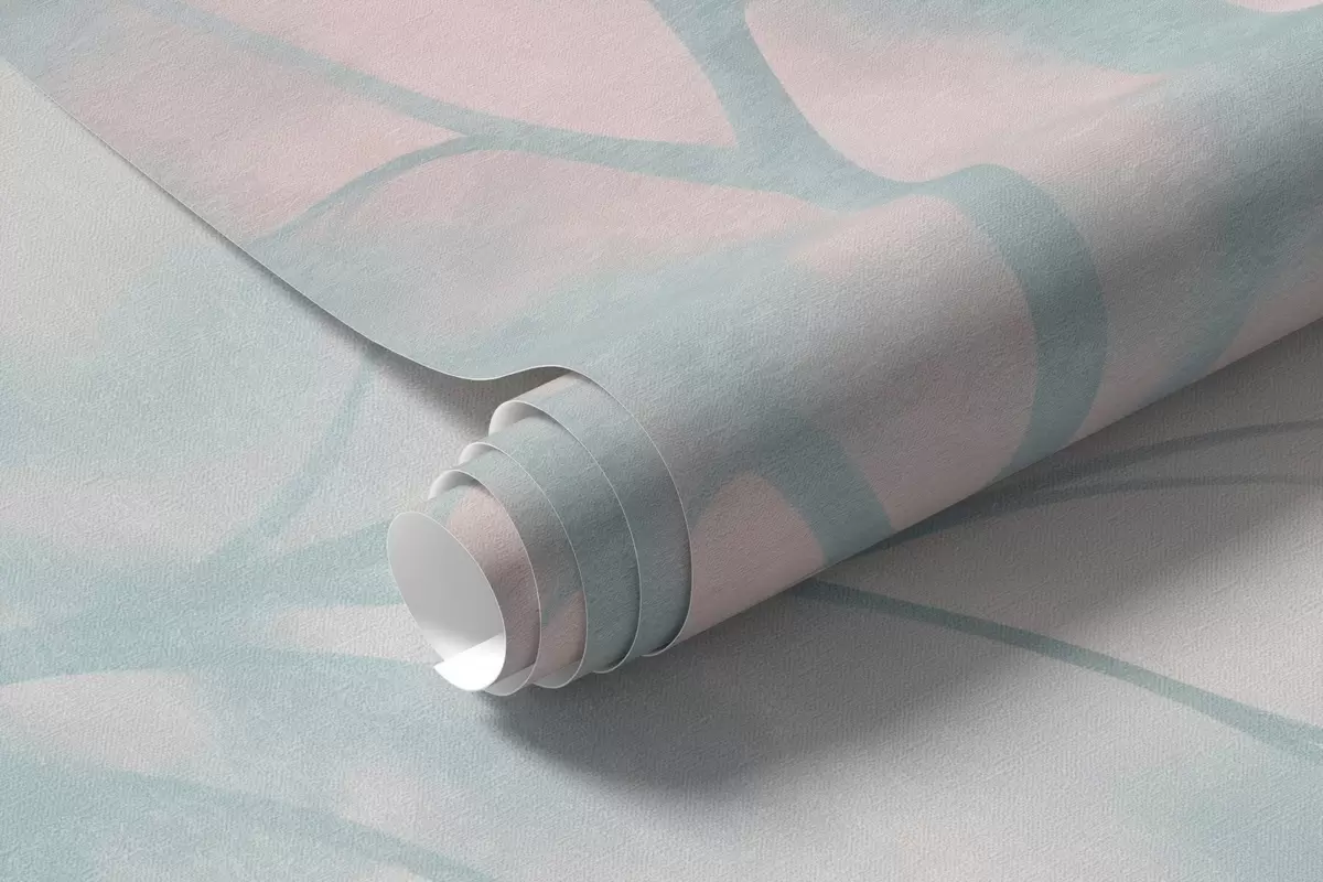 fototapet Copac cu textură și ramuri, pe fundal roz pal și turcoaz, artă minimalistă w10108v1