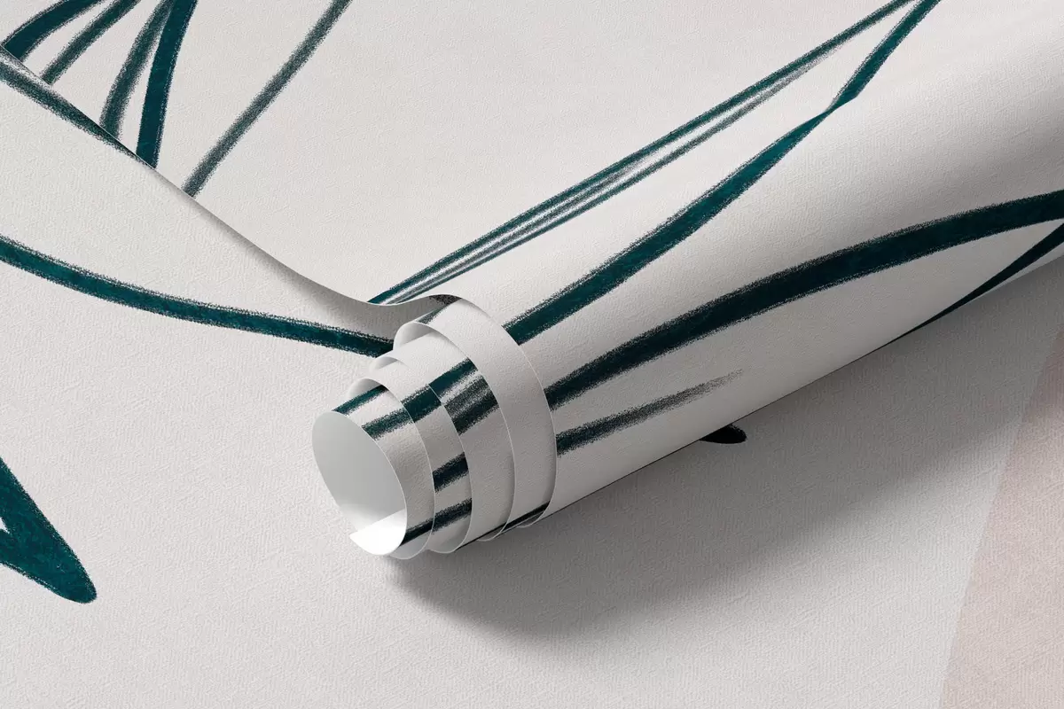 fototapet Desene minimaliste în stil line art reprezentând frunze și vegetație tropicală, forme circulare în culori pastelate w10111