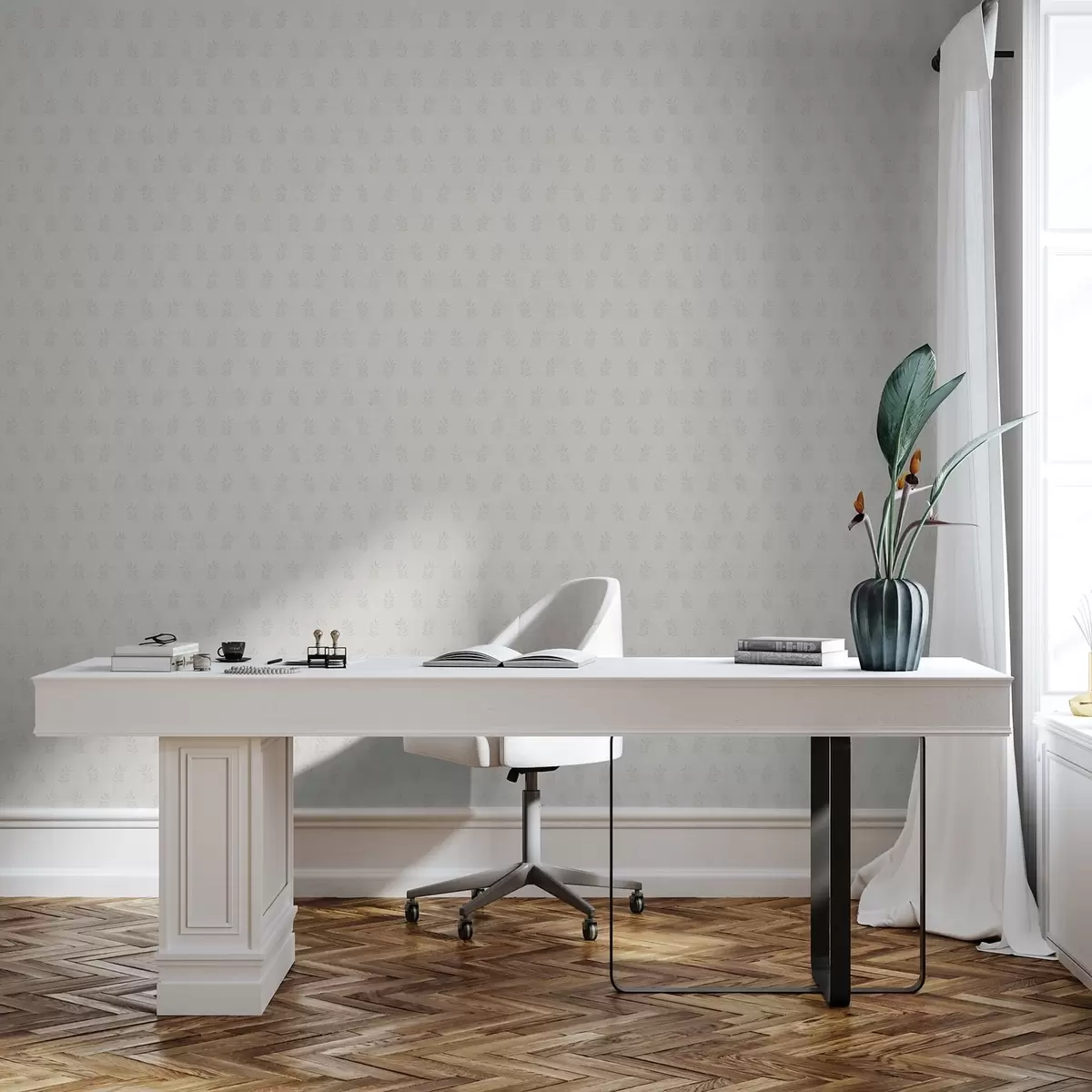 Wallpaper Ramuri mici, cu frunze, pe fundal gri a01281