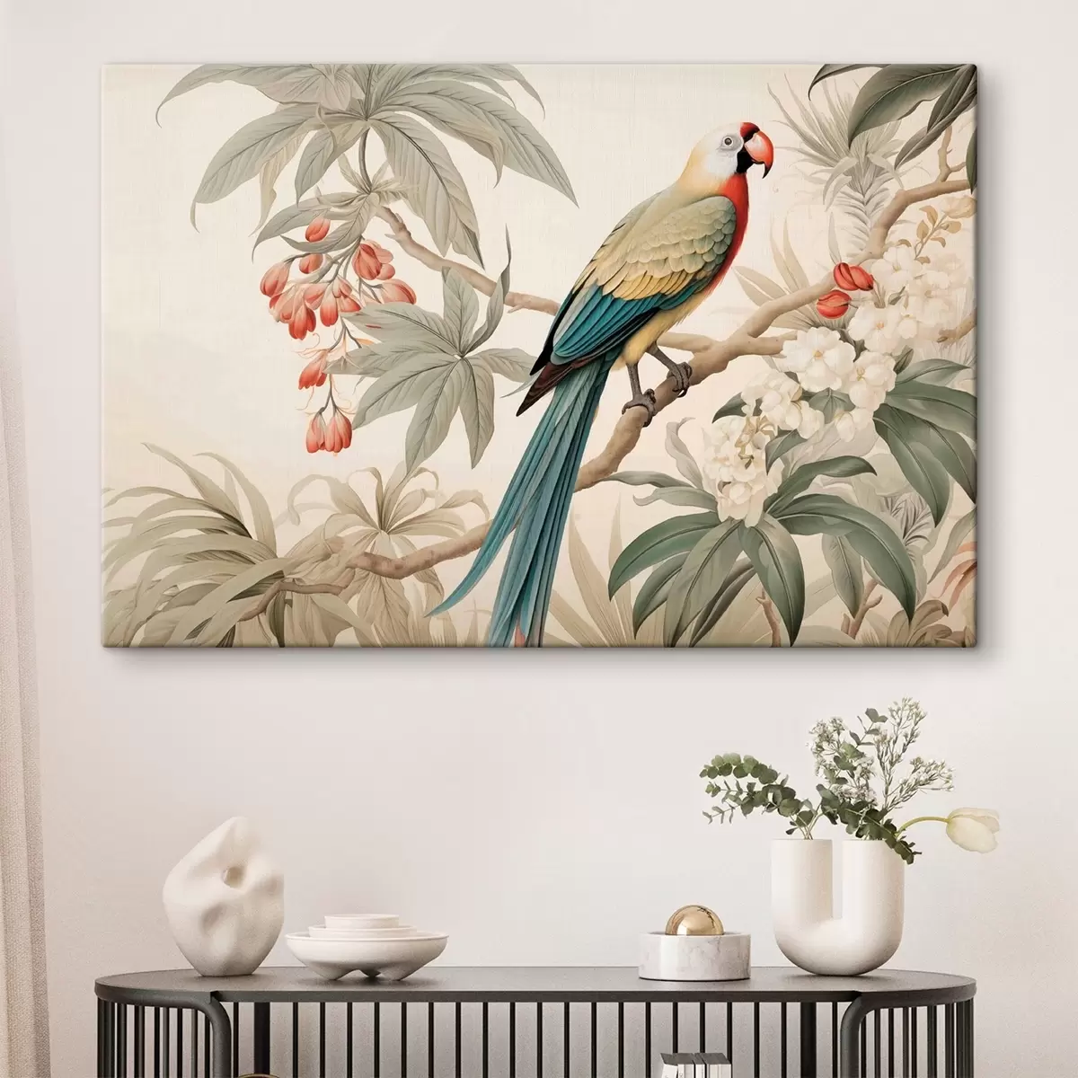 Tablouri Papagal tropical pe o ramură înflorită s51094