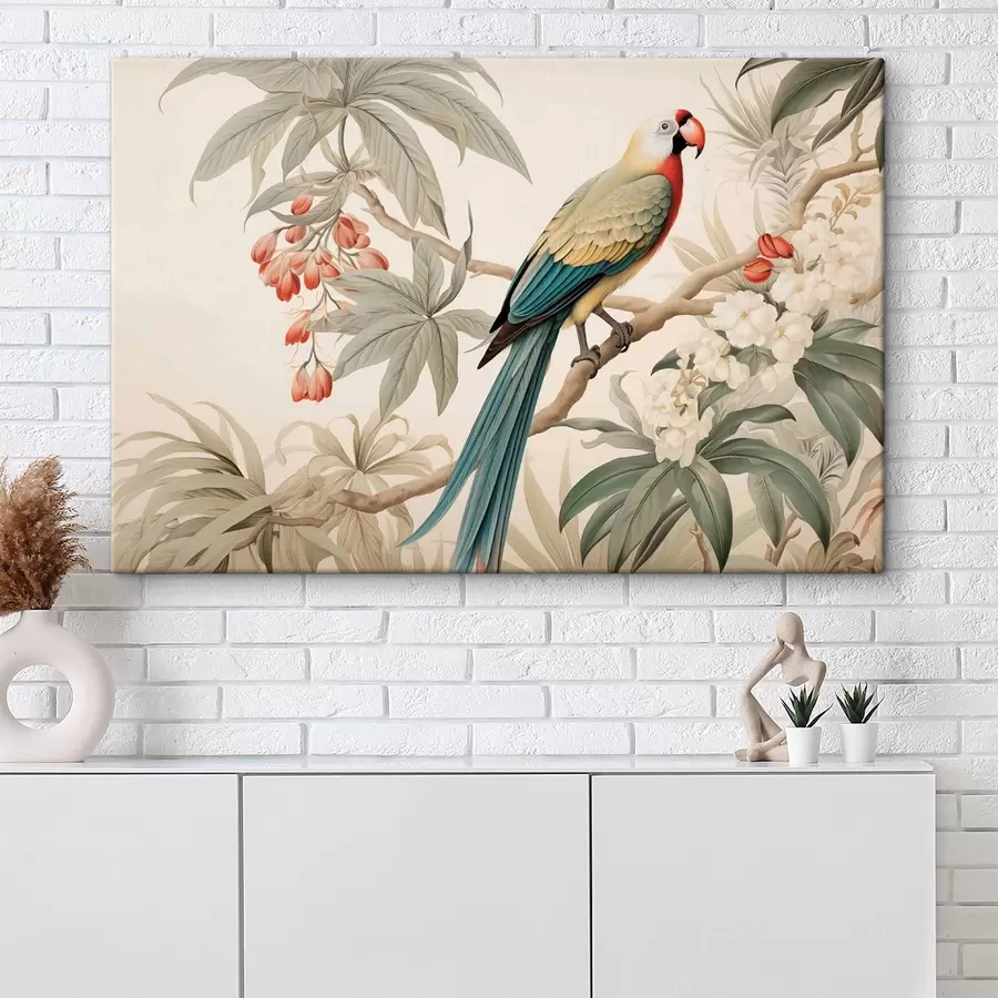 Tablouri Papagal tropical pe o ramură înflorită s51094