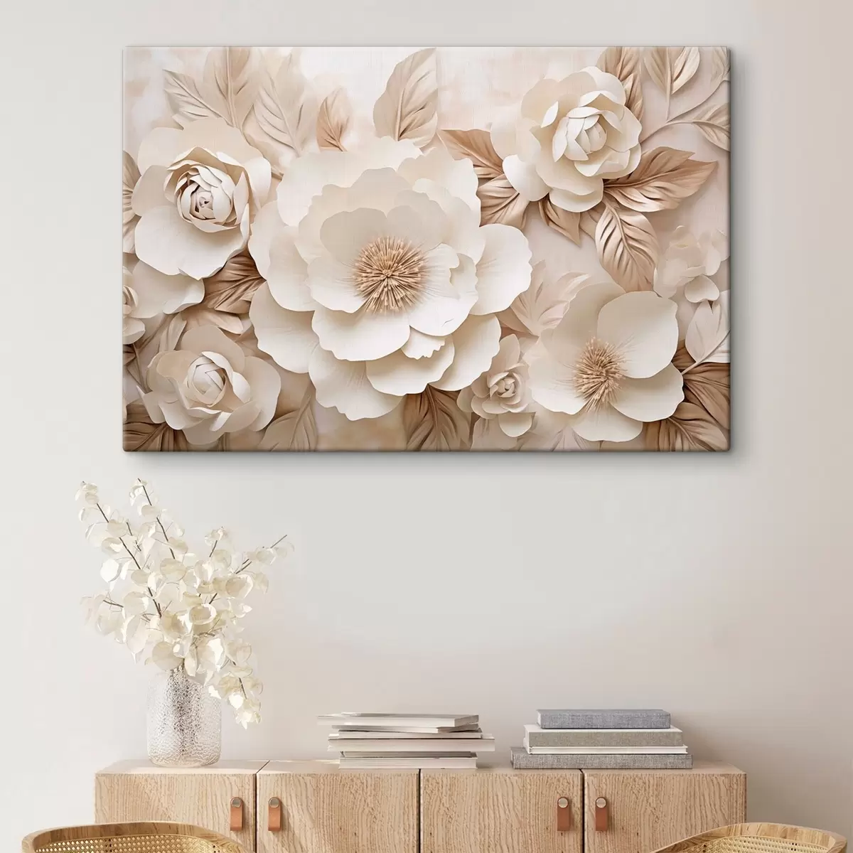 Tablouri Relief din ipsos 3D cu flori albe s51096