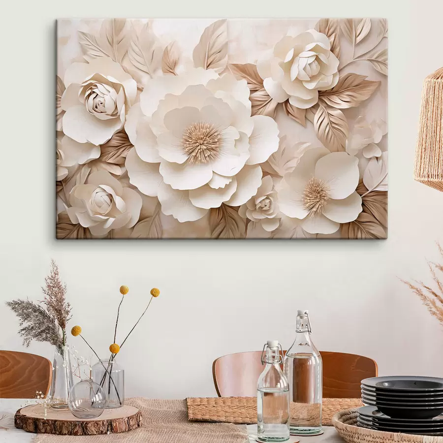 Tablouri Relief din ipsos 3D cu flori albe s51096