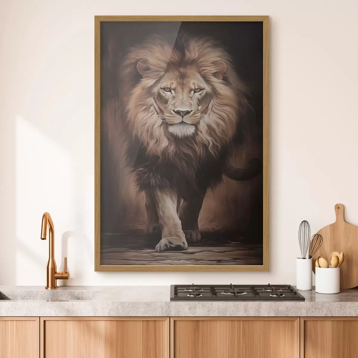 Poster Leu maiestuos într-un interior întunecat f51087