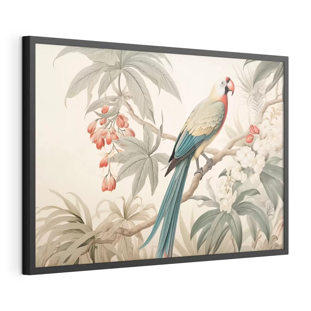 Poster Papagal tropical pe o ramură înflorită f51094