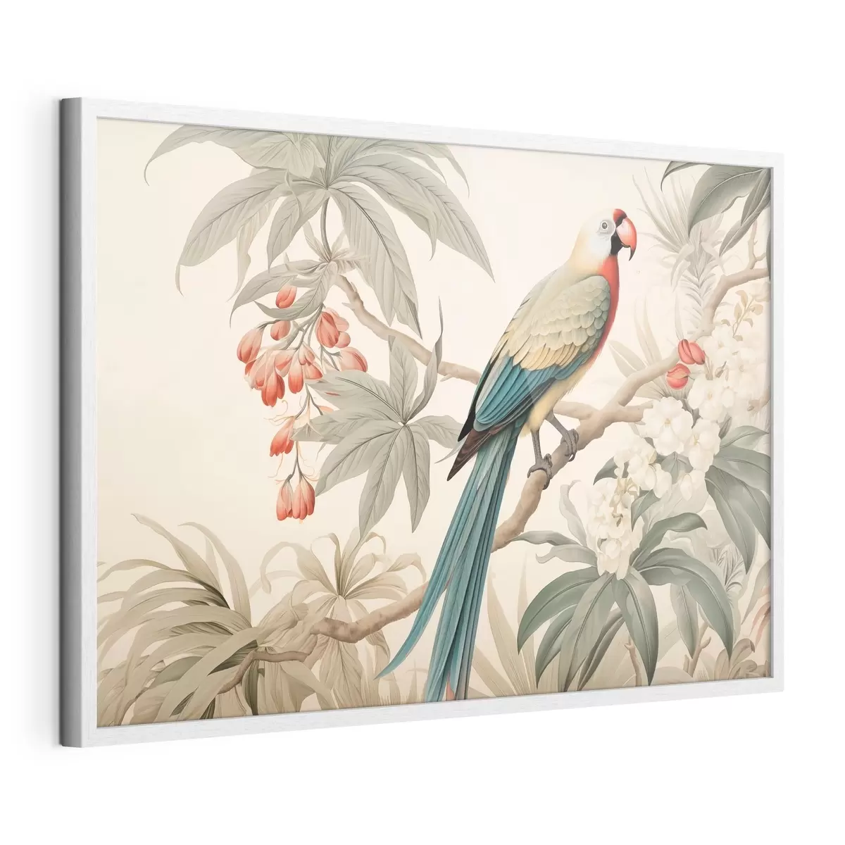 Poster Papagal tropical pe o ramură înflorită f51094