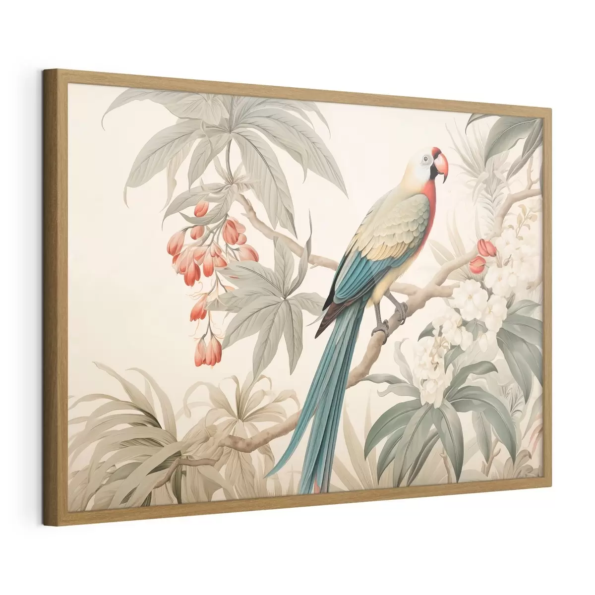 Poster Papagal tropical pe o ramură înflorită f51094