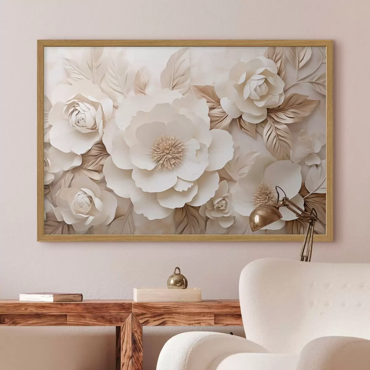 Poster Relief din ipsos 3D cu flori albe f51096