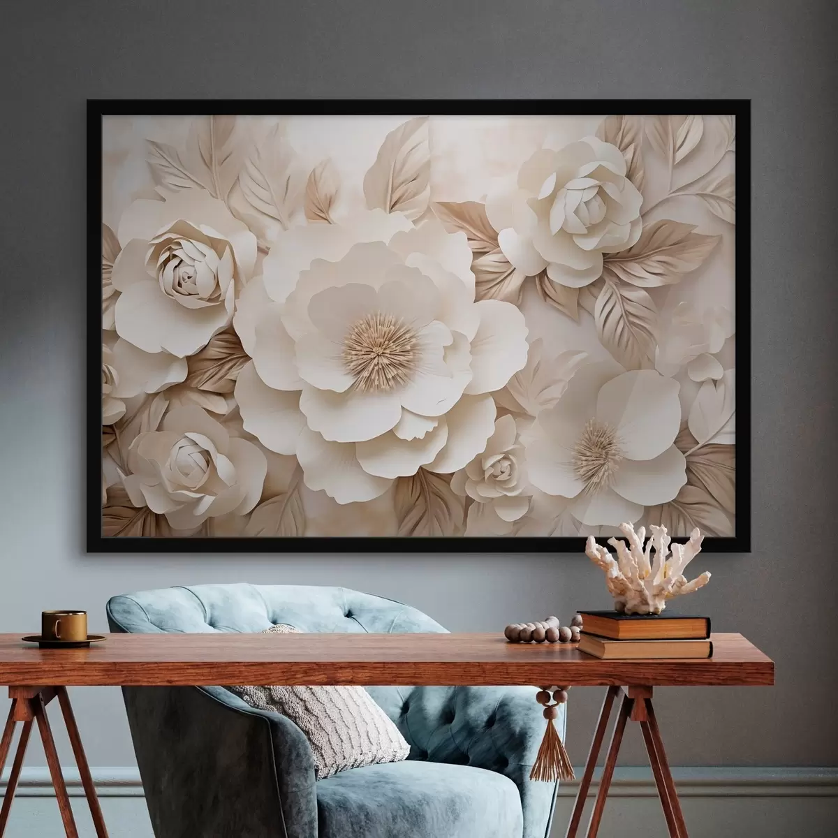 Poster Relief din ipsos 3D cu flori albe f51096