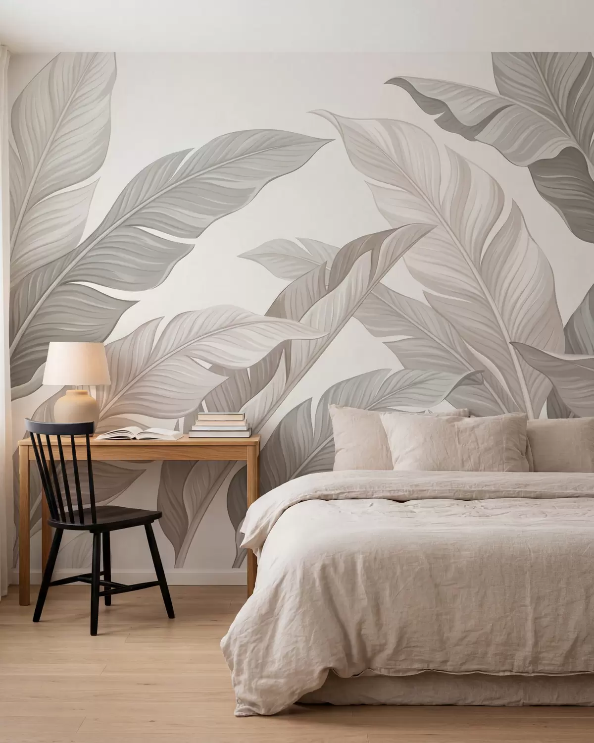 fototapet Frunze botanice delicate, în nuanțe naturale de bej și verde salvie w10089