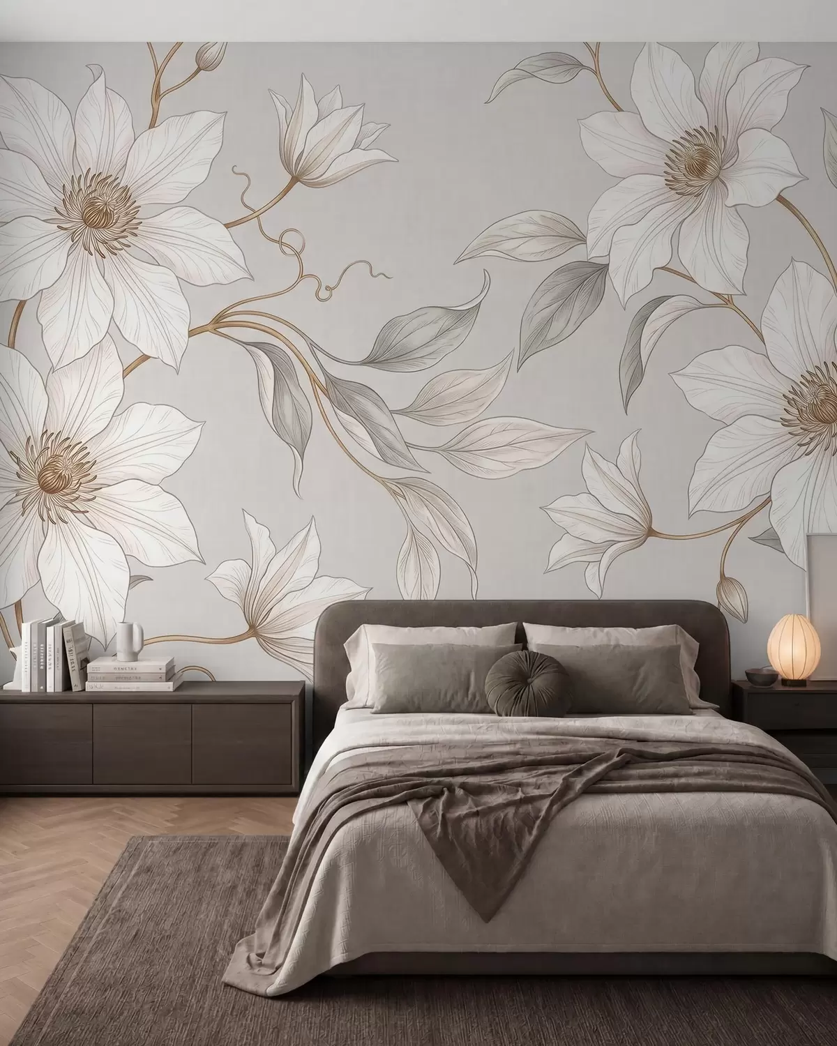 fototapet Flori botanice albe, elegante, cu ramuri delicate w10099