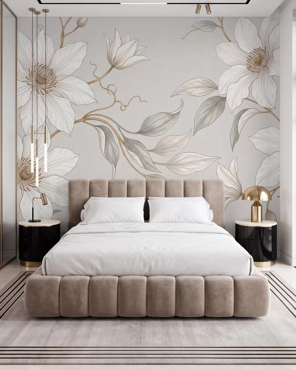 fototapet Flori botanice albe, elegante, cu ramuri delicate w10099