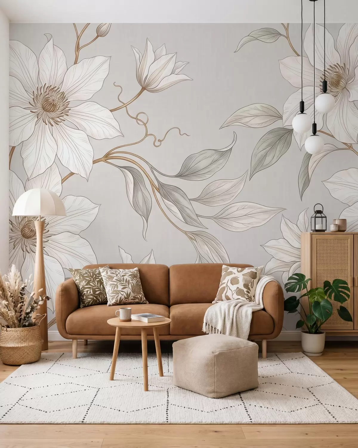 fototapet Flori botanice albe, elegante, cu ramuri delicate w10099