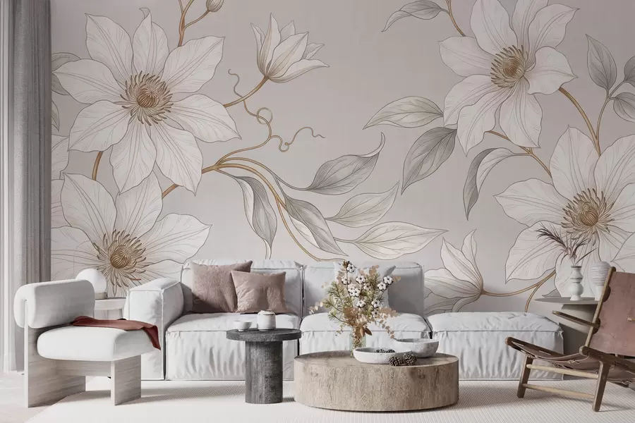 fototapet Flori botanice albe, elegante, cu ramuri delicate w10099