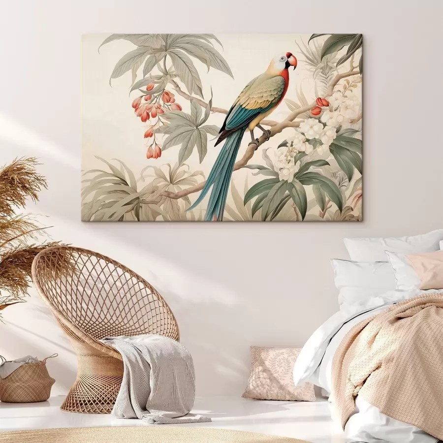 Tablouri Papagal tropical pe o ramură înflorită s51094