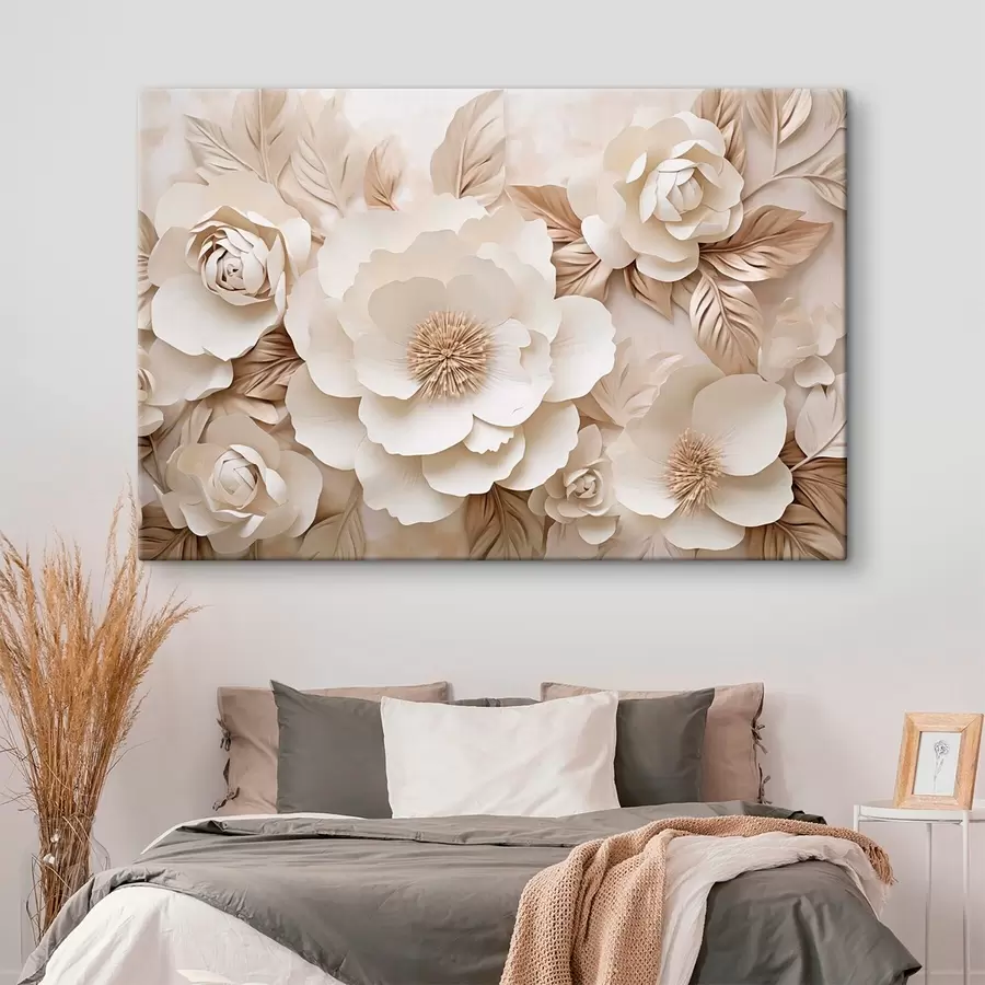 Tablouri Relief din ipsos 3D cu flori albe s51096