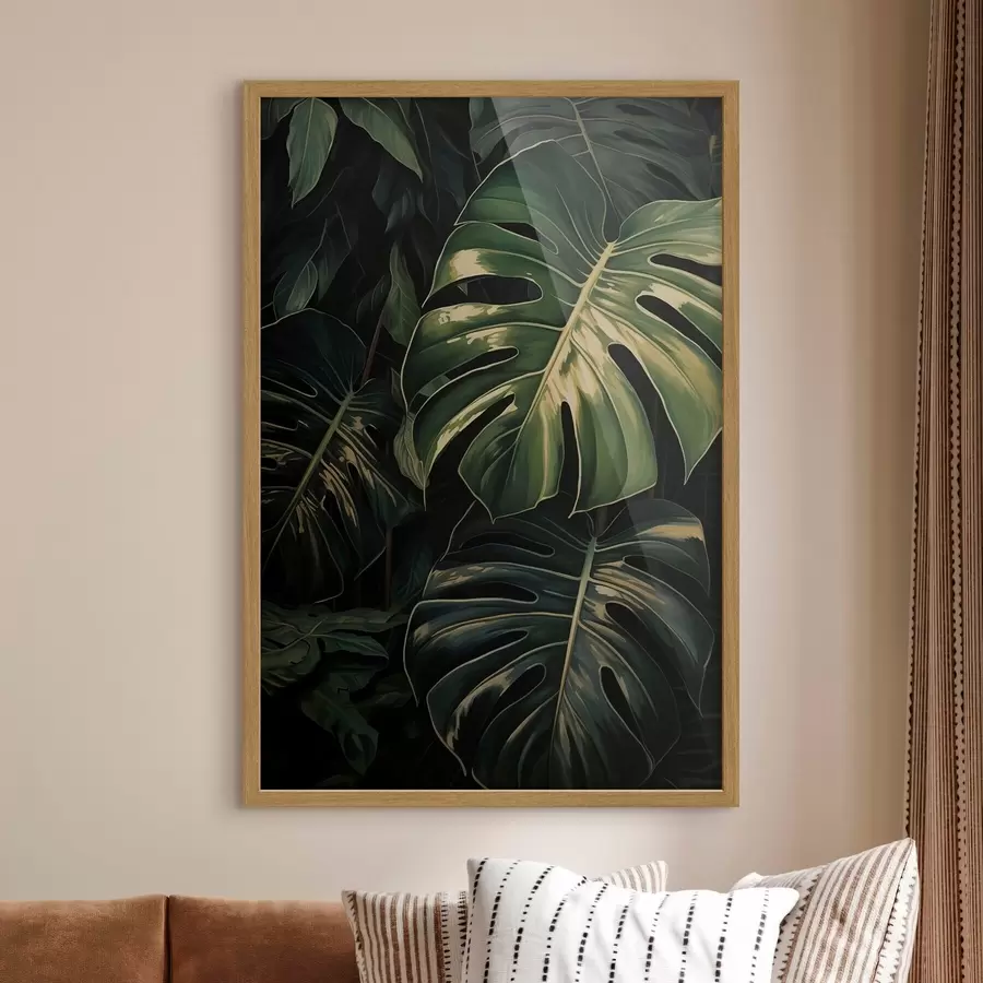 fototapet Frunze lucioase de Monstera în „Dark Tropics” f51091