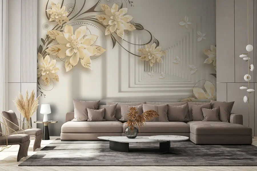 fototapet Planta, alb și galben, tunel în nuanțe pastelate u21861v2