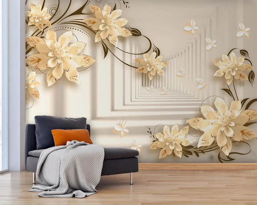 fototapet Planta, alb și galben, tunel în nuanțe pastelate u21861v2