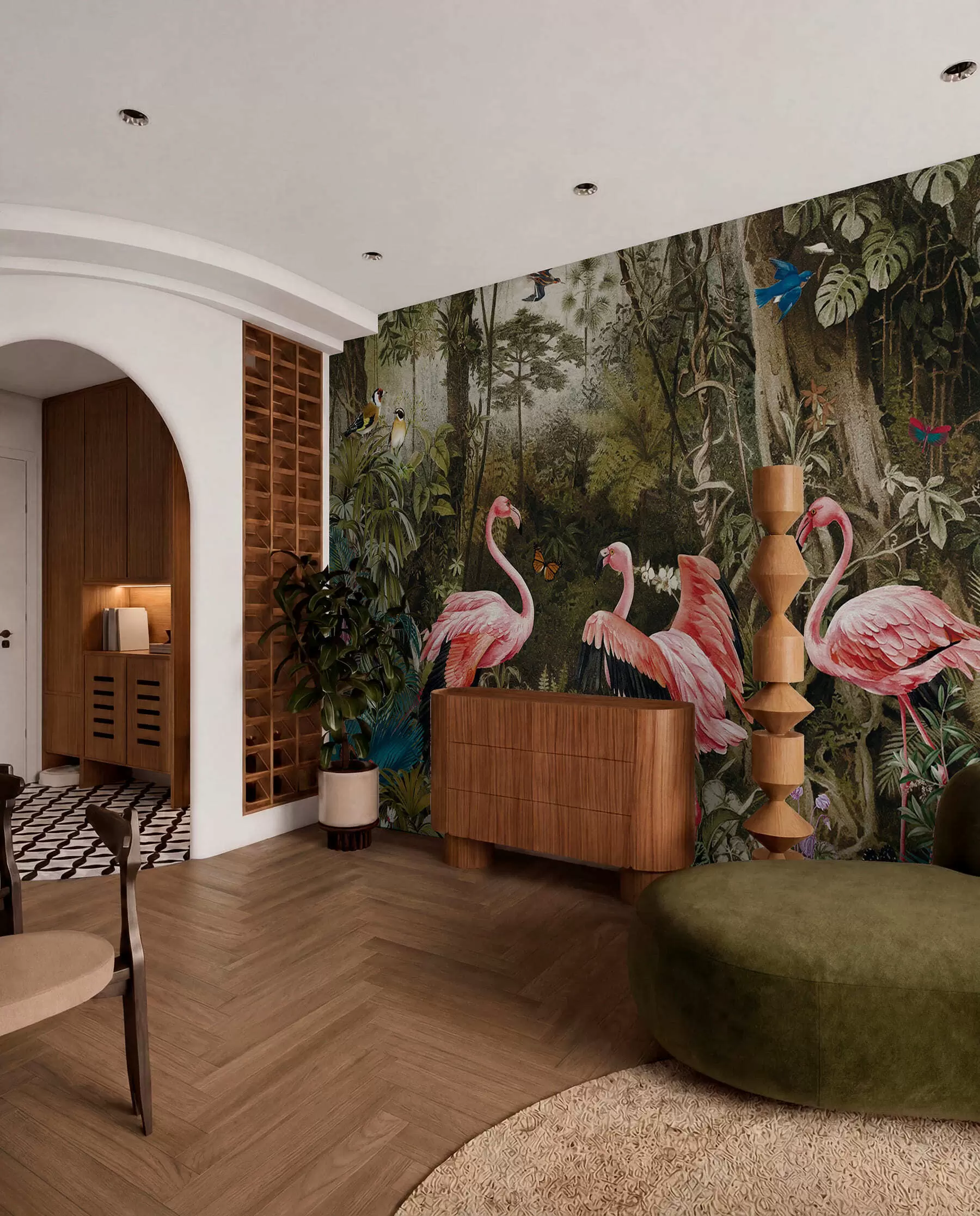 fototapet Păsări tropicale și flamingo în junglă u73568