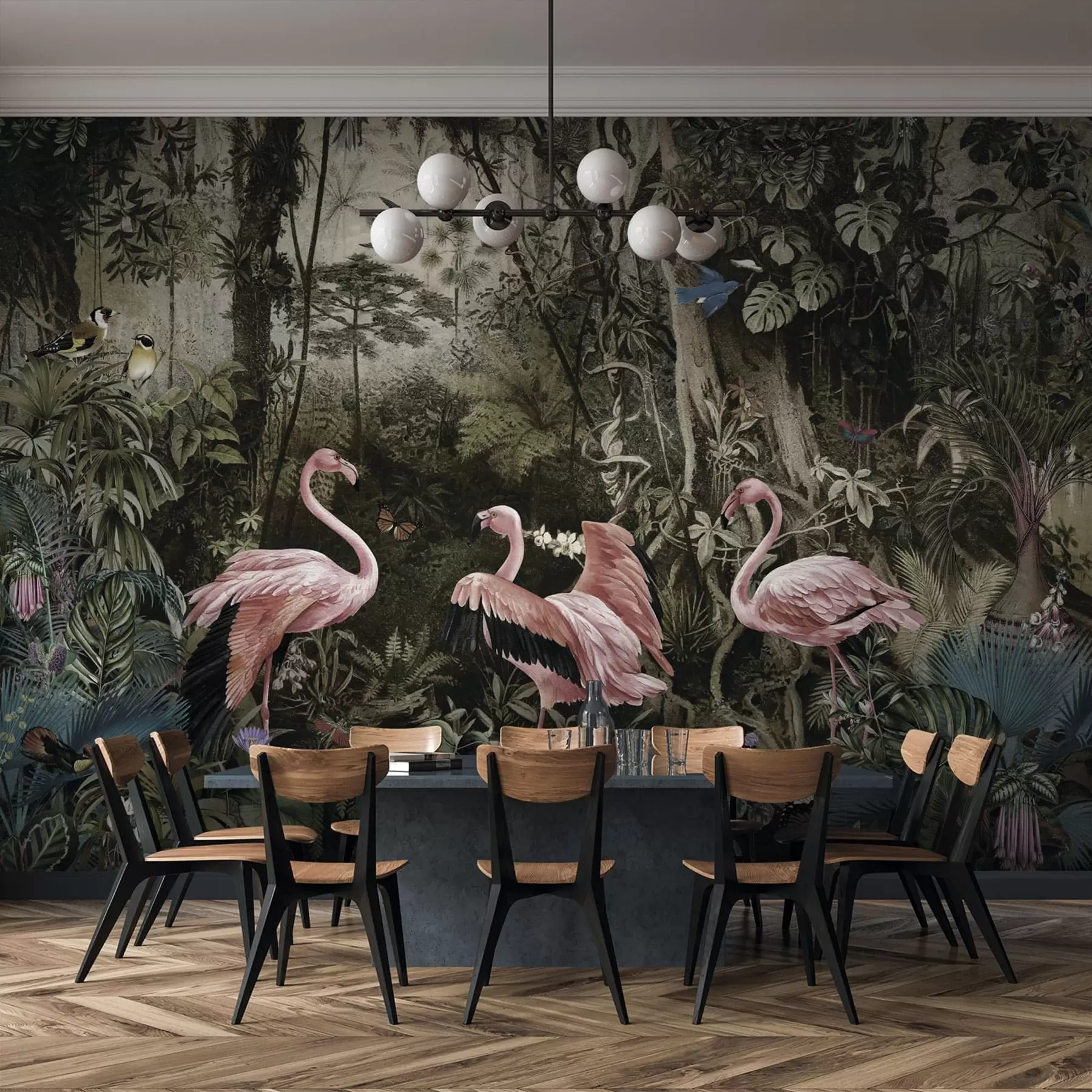 fototapet Păsări tropicale și flamingo în junglă u73568