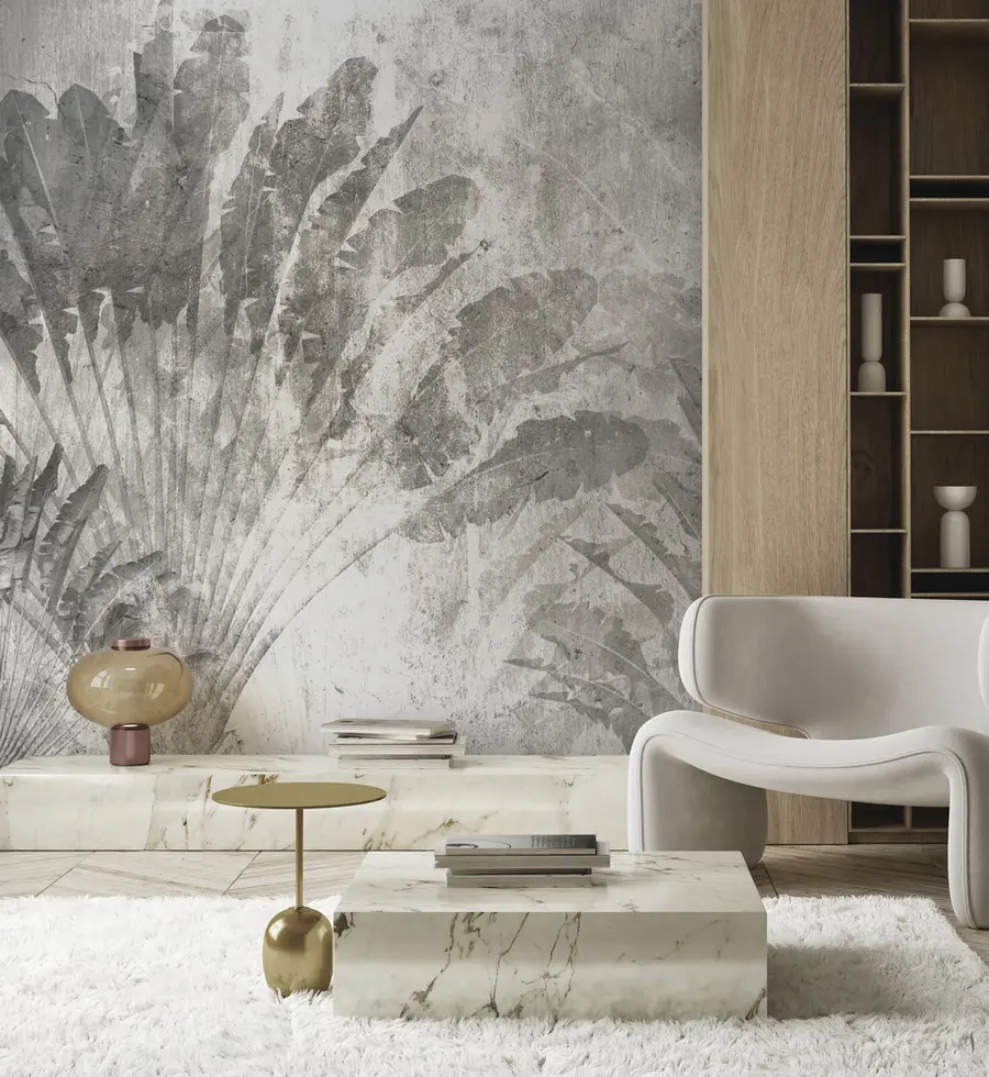 fototapet Frunze tropicale pe un fundal de piatră u73885