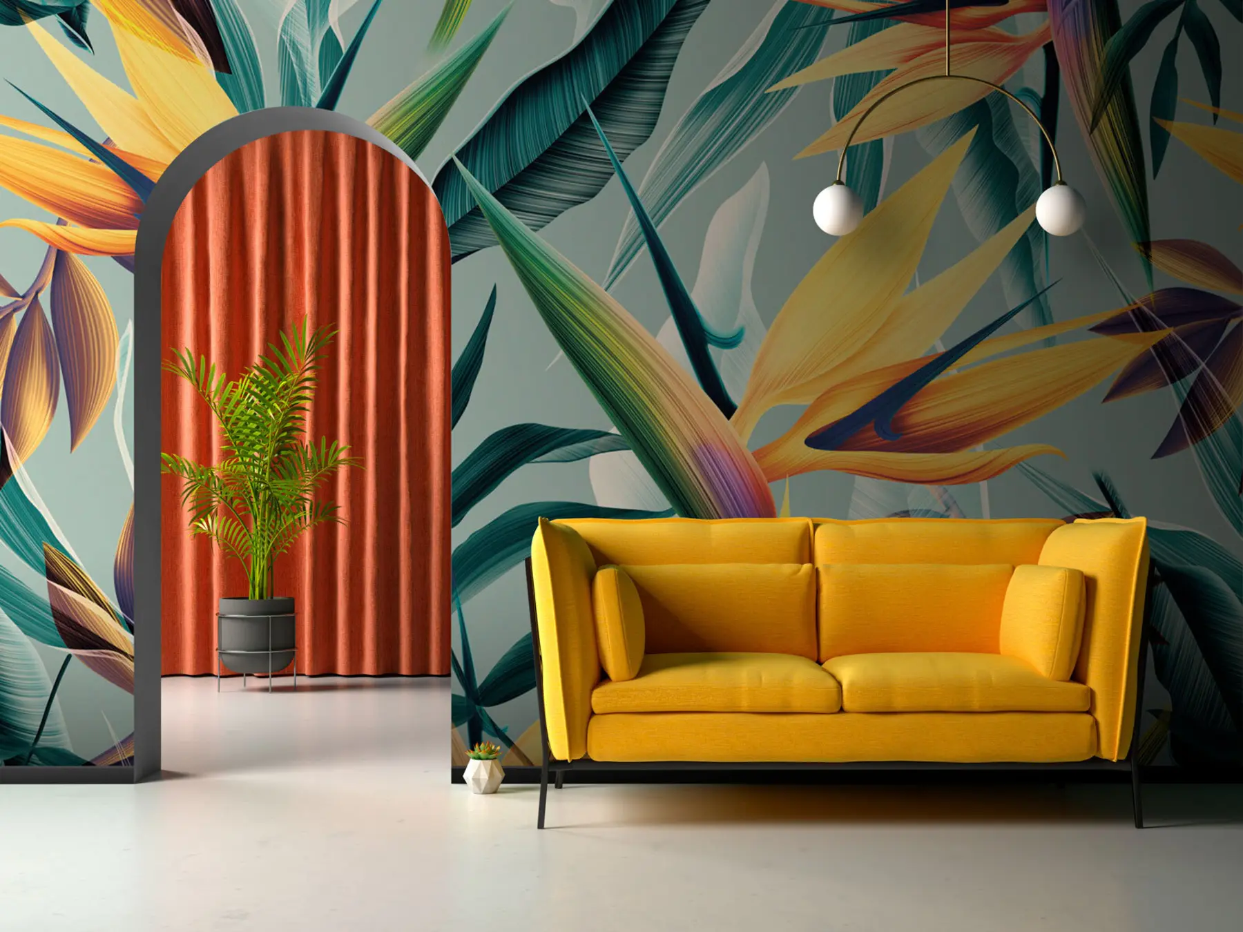 fototapet Plante tropicale trendy și frunze în culori strălucitoare u73960