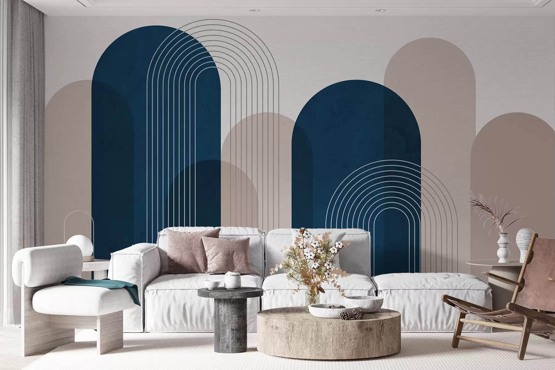 fototapet Arcuri abstracte albastre și bej u73098