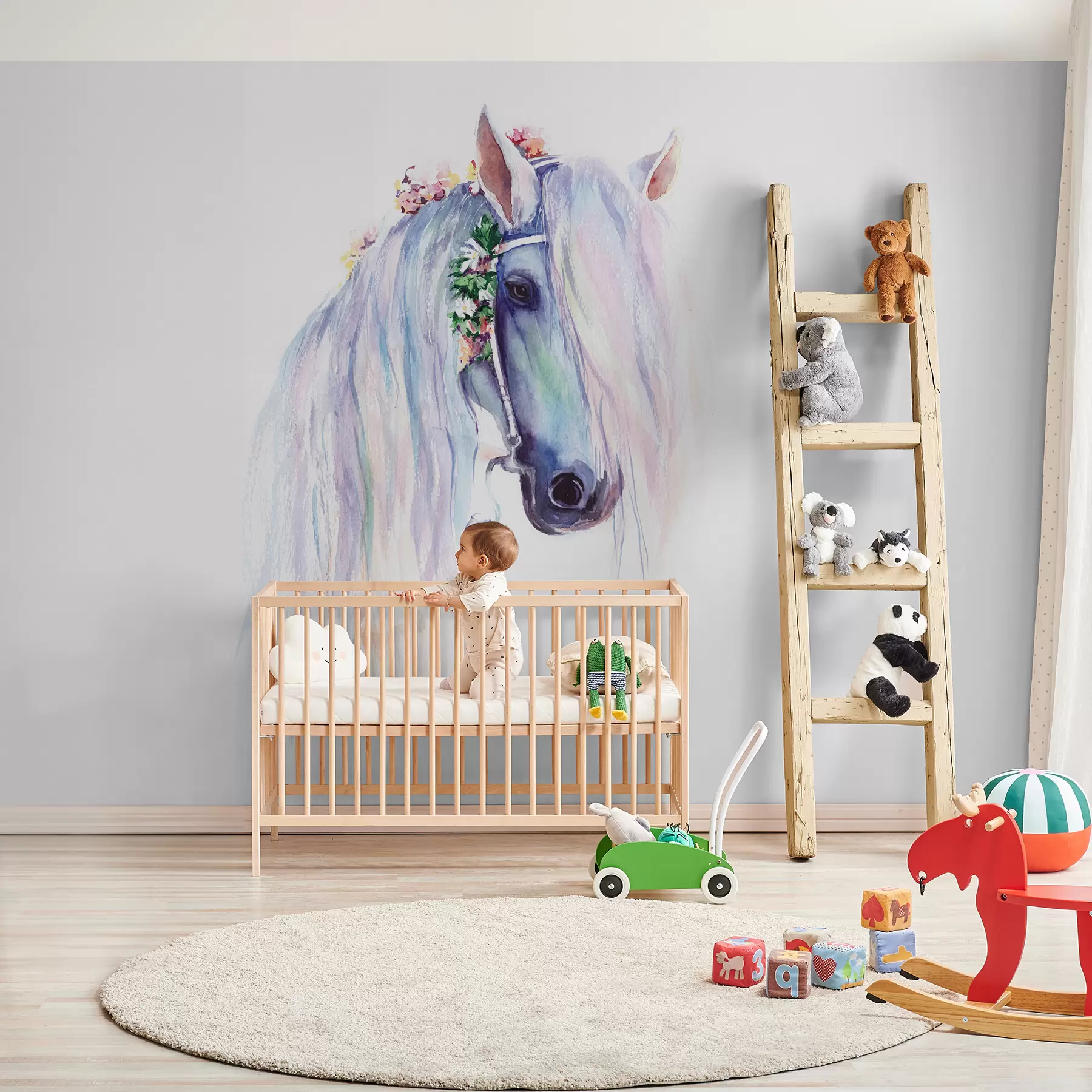 Tablouri Cal albastru cu flori în coamă u93591