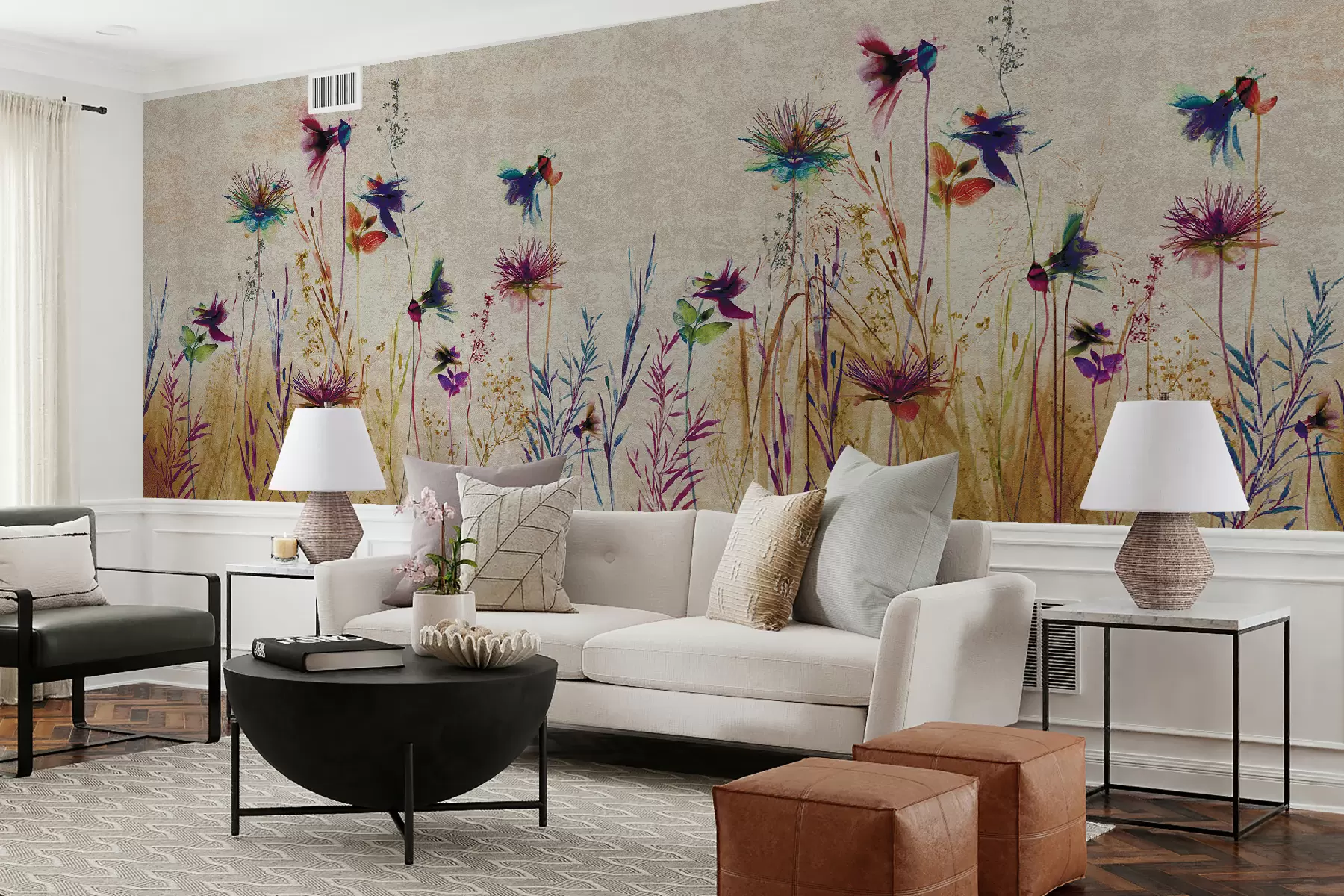 fototapet Flori neobișnuite înalte pe un fundal bej u93672