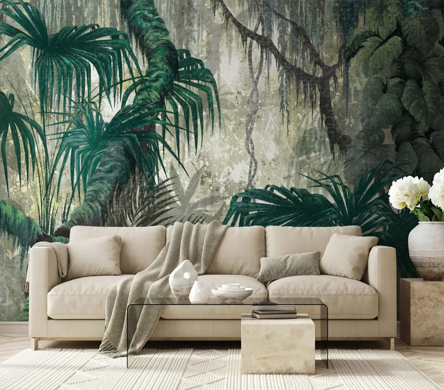 fototapet Plante tropicale și copaci pe un fundal texturat u78695