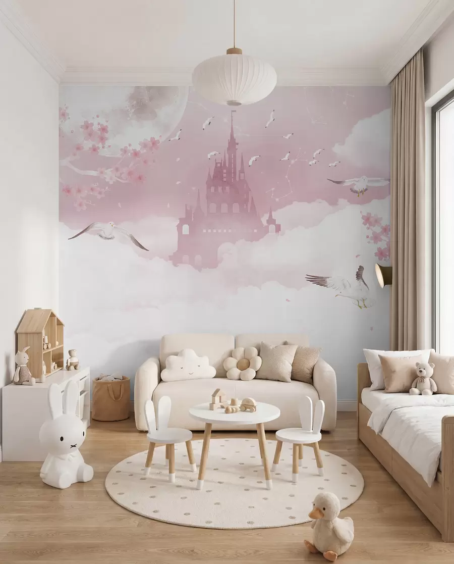 fototapet Castel printre nori roz u41232