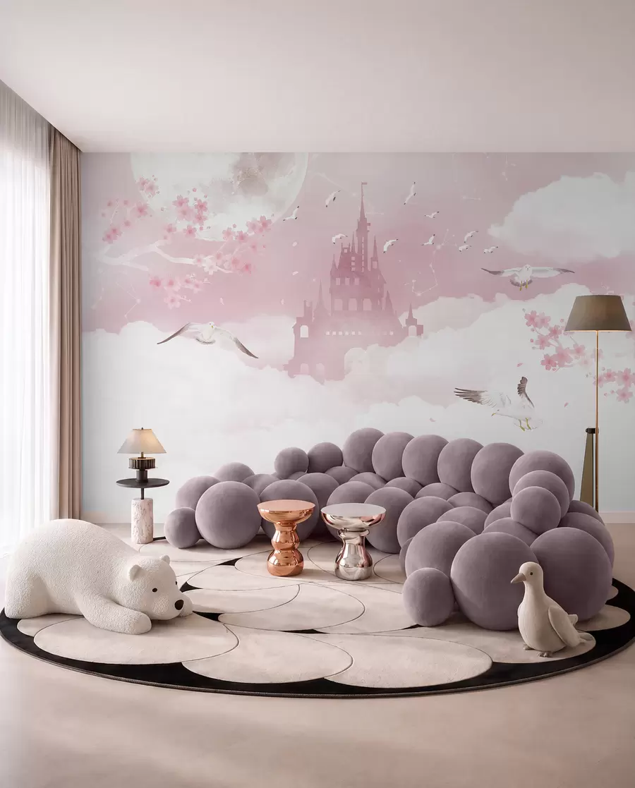 fototapet Castel printre nori roz u41232