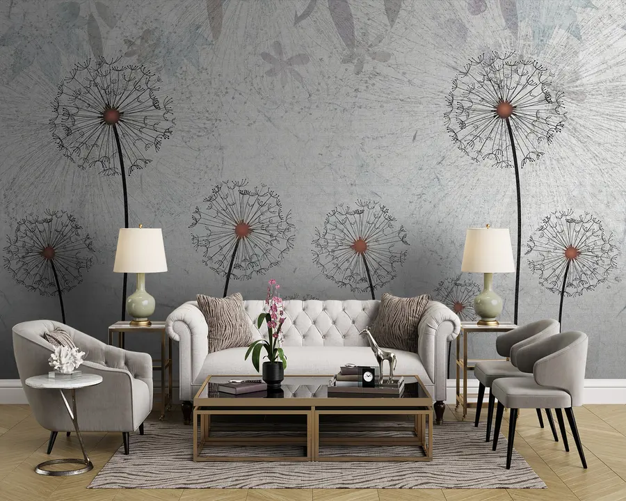 fototapet Dandelions pe un fundal gri deschis u93968