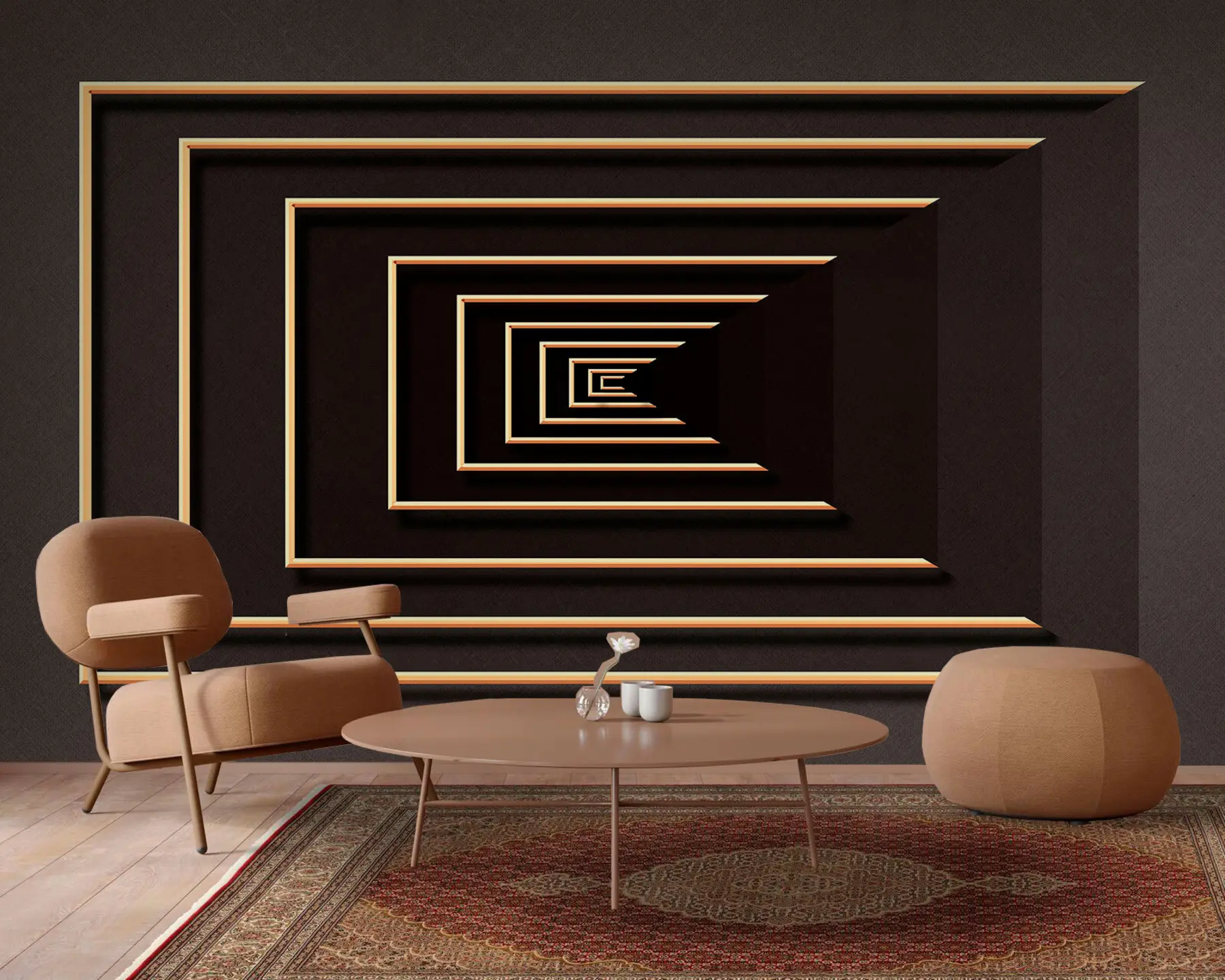 fototapet Iluzie optică, fundal maro și rame u74804